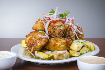 Close-up of food in plate on table