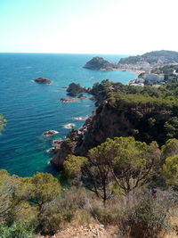 High angle view of sea against clear sky