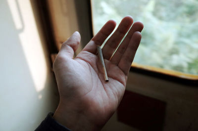 Close-up of human hand with marijuana joint