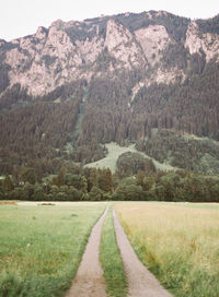Dirt road along landscape and mountains