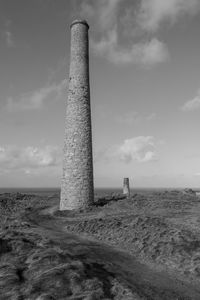 Landscape photo of disused industrial chimneys from the mining industry on the cornish coast
