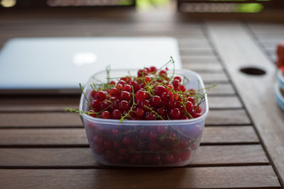 Close-up of fruits in bowl on table