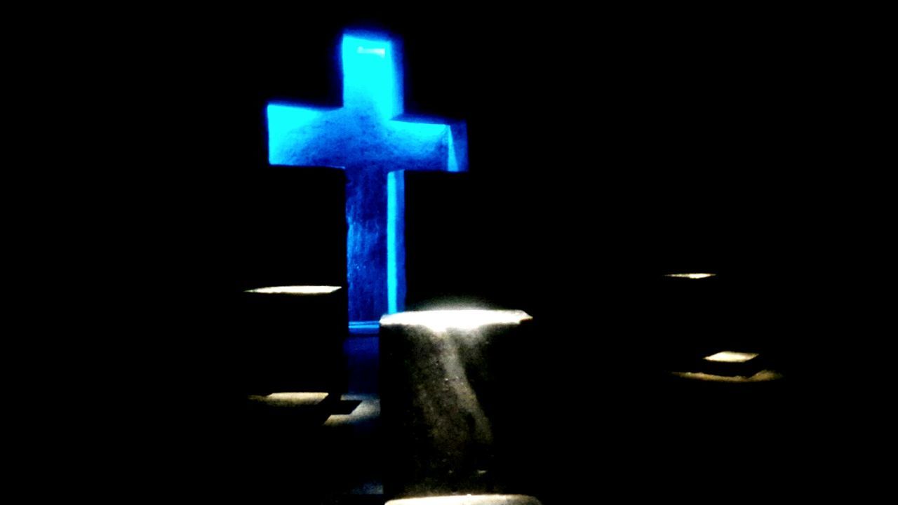 night, illuminated, no people, religion, spirituality, cross, close-up, outdoors