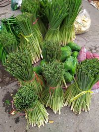 High angle view of vegetables at market stall