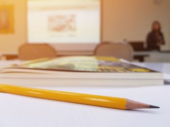 Close-up of pencils on table