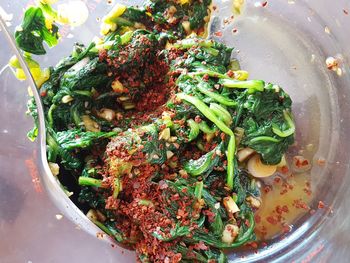 High angle view of vegetables in plate