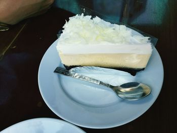 High angle view of bread in plate on table