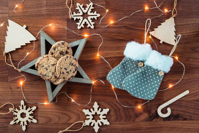 Close-up of christmas decoration on table