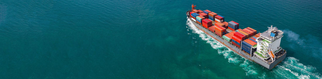 High angle view of ship in sea