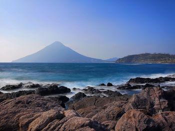 Scenic view of sea against clear sky