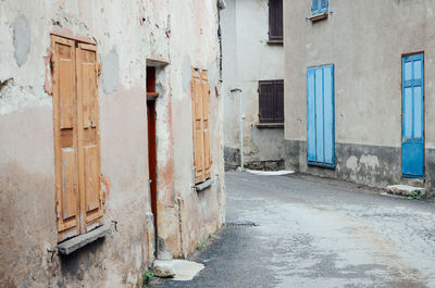 View of old building. street of an abandoned french country village. 