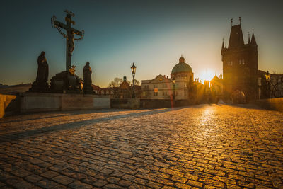 View of statue at night