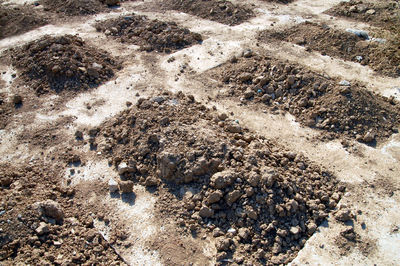 High angle view of sand on beach