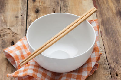 High angle view of breakfast on table