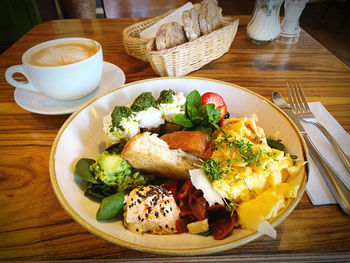 High angle view of food in plate on table