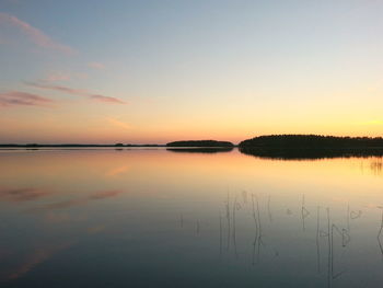 Scenic view of calm lake at sunset