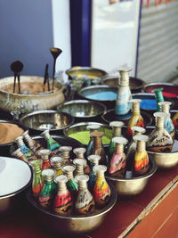 Close-up of candles on table