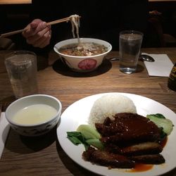 High angle view of meal served on table