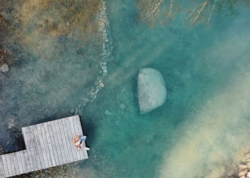 High angle view of rock on beach