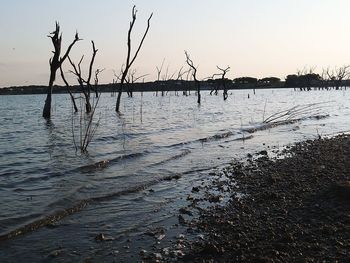 Scenic view of lake against sky during sunset