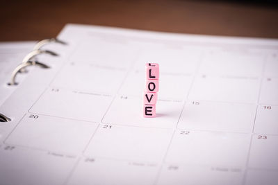 High angle view of text on paper