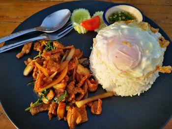 High angle view of meal served in plate