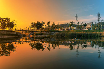 Scenic view of lake against sky during sunset