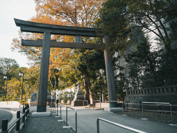 Street amidst trees in park during autumn