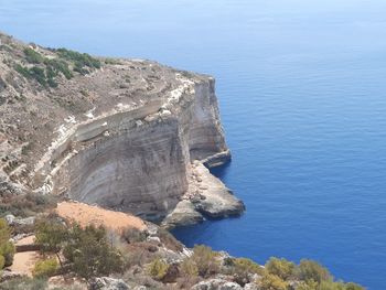 High angle view of rock formations in sea