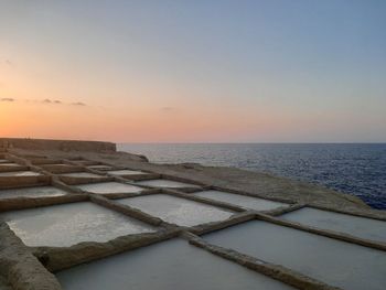 Scenic view of sea against clear sky during sunset