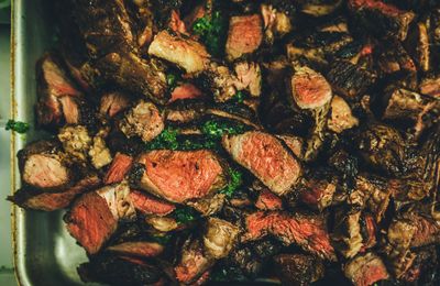 Directly above shot of meat in container