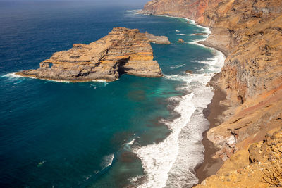 High angle view of rocks on beach