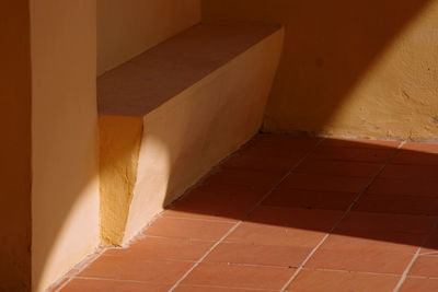 High angle view of tiled floor in building