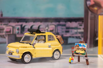 Close-up of toy car on table
