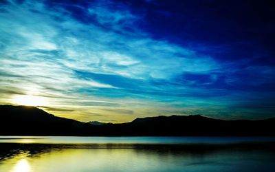 Scenic view of lake against sky during sunset