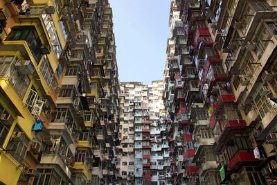 Low angle view of buildings against clear sky