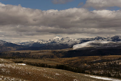 Scenic view of snowcapped mountains against sky