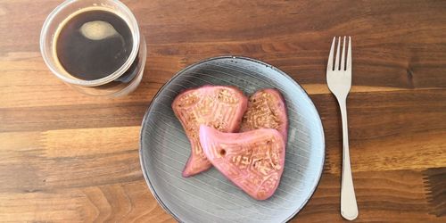 High angle view of breakfast on table