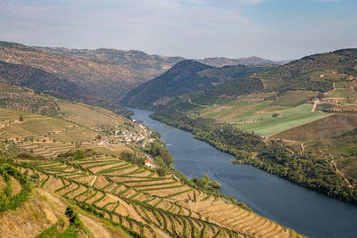 High angle view of agricultural field against sky