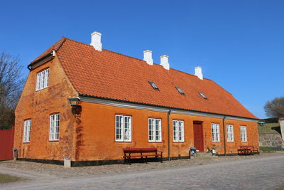 Houses against clear blue sky