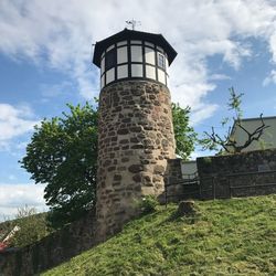 Low angle view of water tower against sky