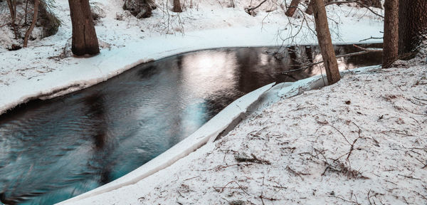 High angle view of frozen river