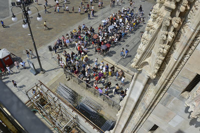 High angle view of crowd on city street