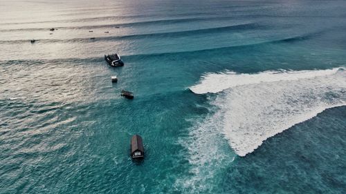 High angle view of boat in sea