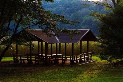 Gazebo in park against sky