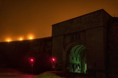 Illuminated building at night