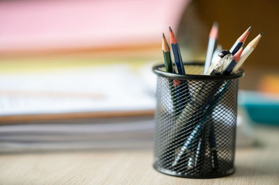 Close-up of pencil on table