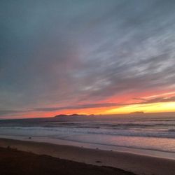 Scenic view of beach against sky during sunset