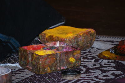 Close-up of candles on table