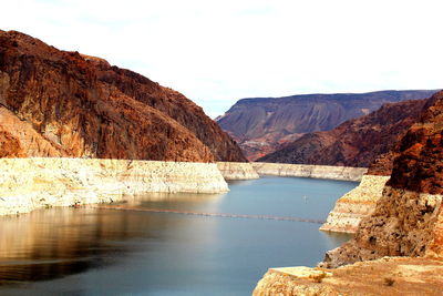 Scenic view of river amidst mountains against sky